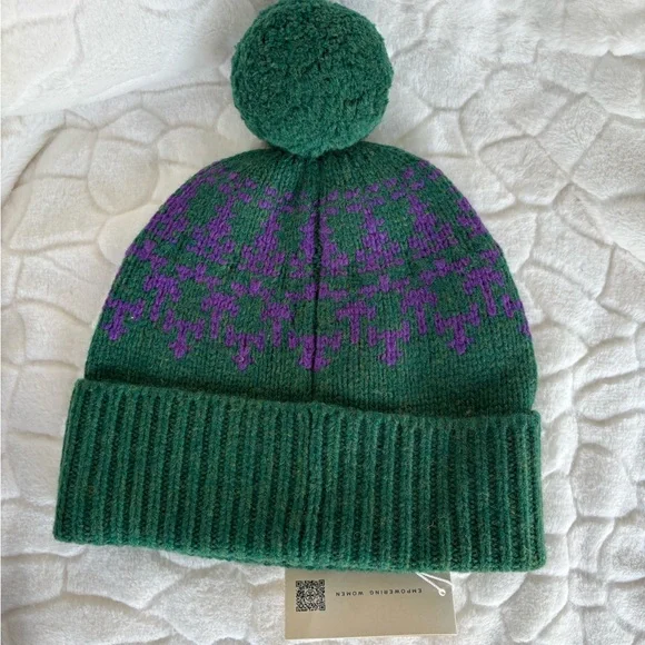 Tory Burch Merino Fair Isle Collection Scarf, Mittens & Hat Dark Ceramic Green - Picture 8 of 16